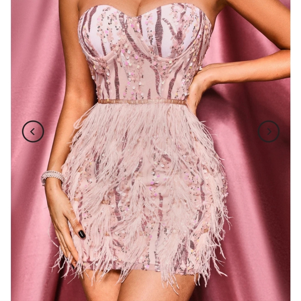 Pink feathered party dress